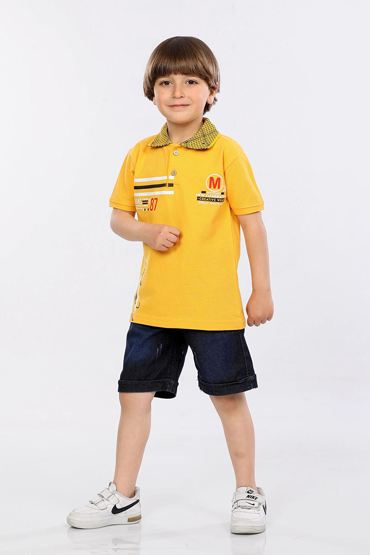 Mornio Erkek Çocuk Polo Yaka  Lacost Kumaş Tişört ve Kot Şort  İkili Yazlık Takım MRN5111314VF