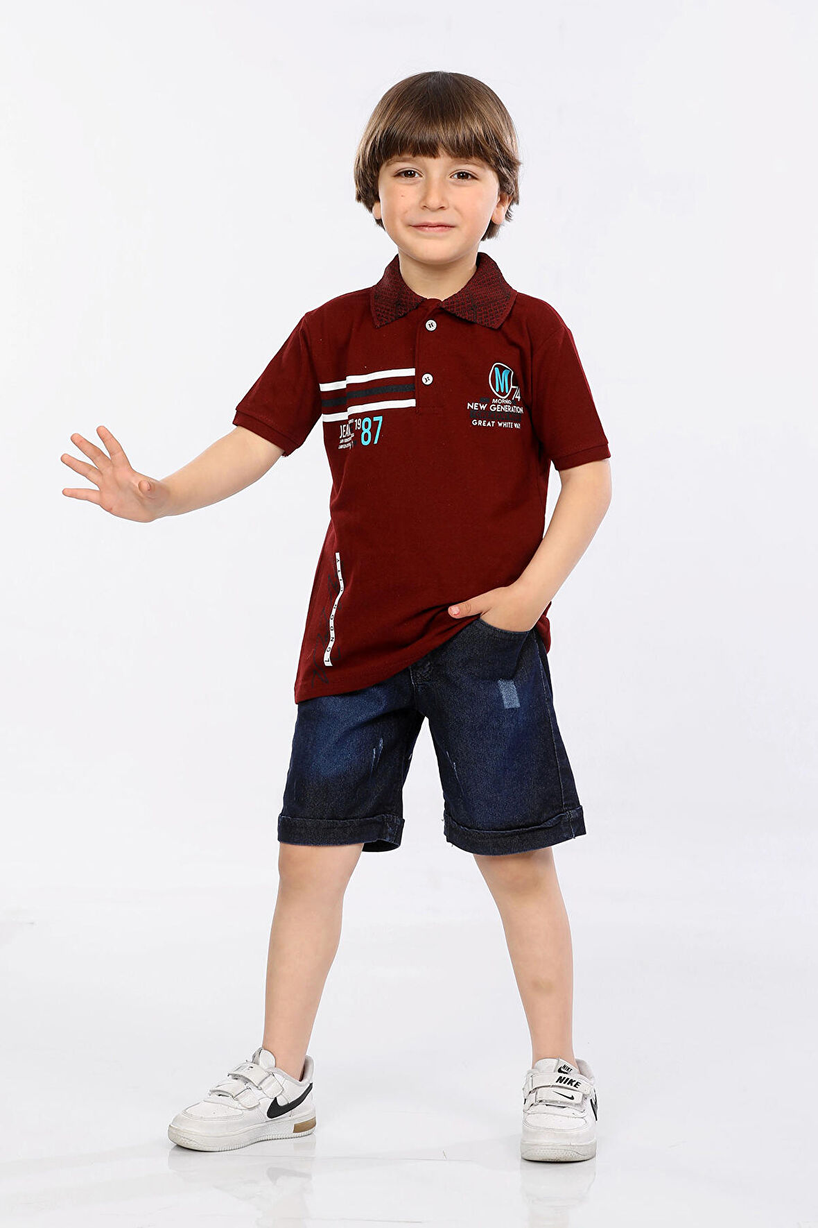 Mornio Erkek Çocuk Polo Yaka  Lacost Kumaş Tişört ve Kot Şort  İkili Yazlık Takım MRN5111314VF