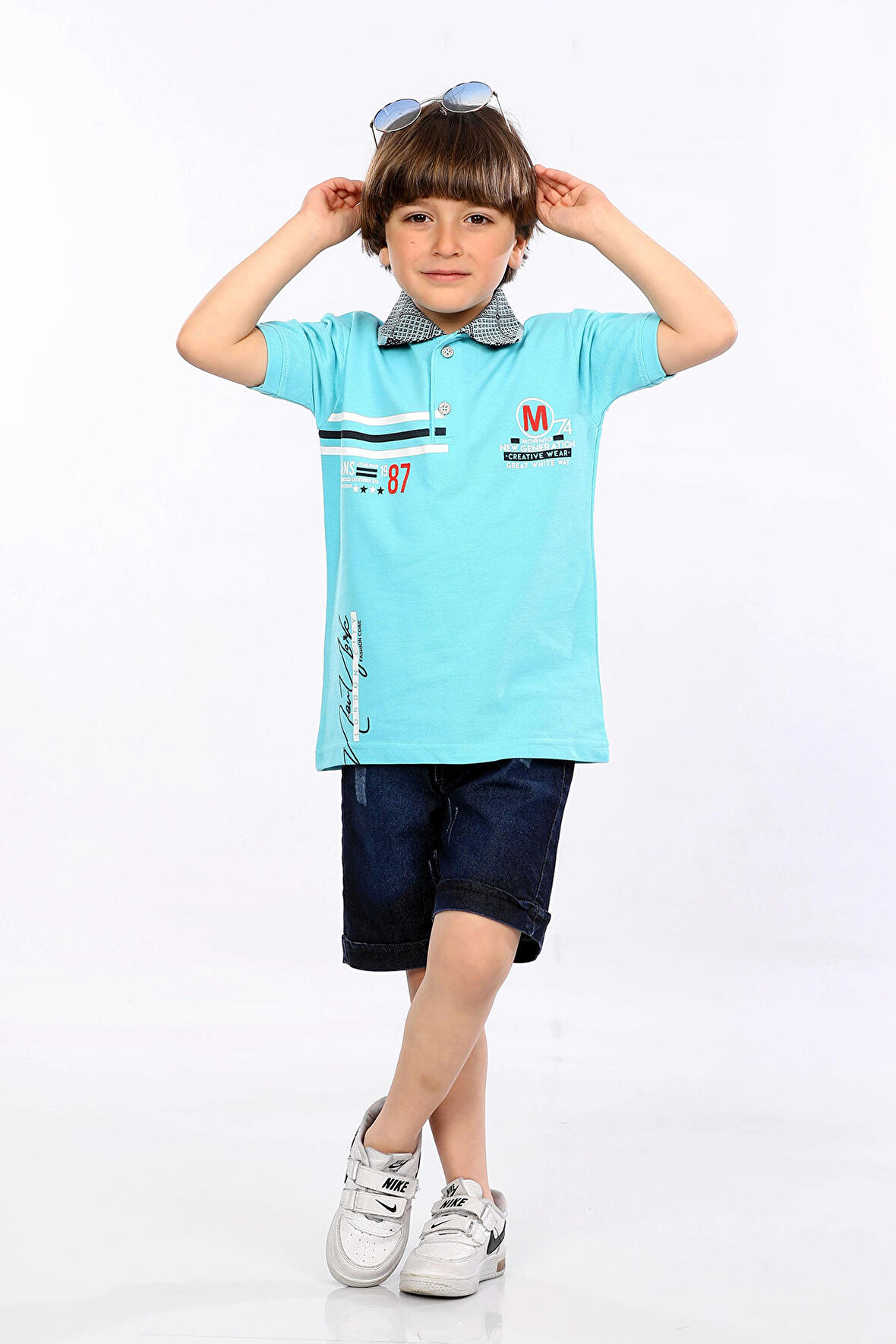 Mornio Erkek Çocuk Polo Yaka  Lacost Kumaş Tişört ve Kot Şort  İkili Yazlık Takım MRN5111314VF