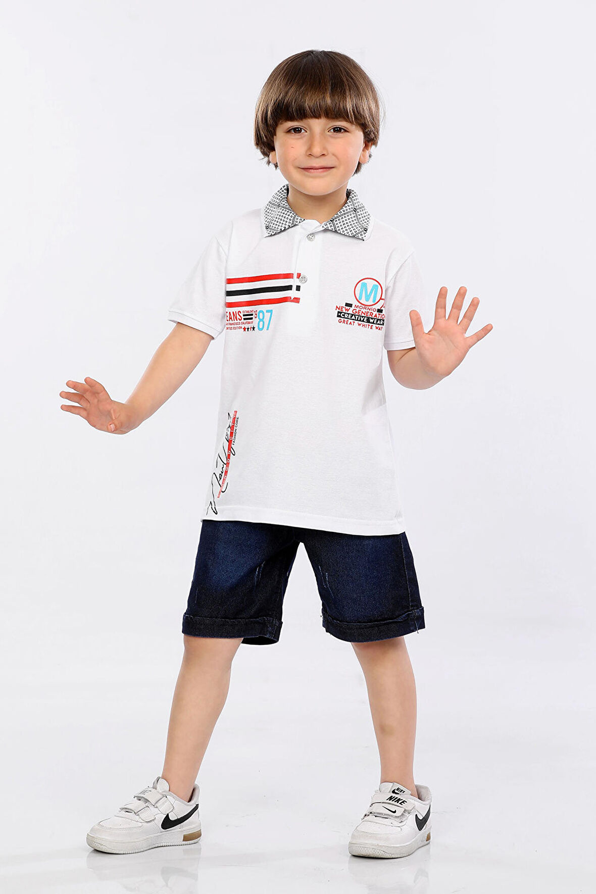 Mornio Erkek Çocuk Polo Yaka  Lacost Kumaş Tişört ve Kot Şort  İkili Yazlık Takım MRN5111314VF