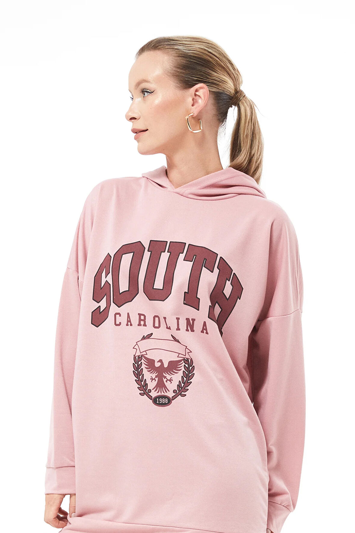 Go Veform Kapüşonlu Oversize Kadın Sweatshirt Gül Kurusu ZN5029