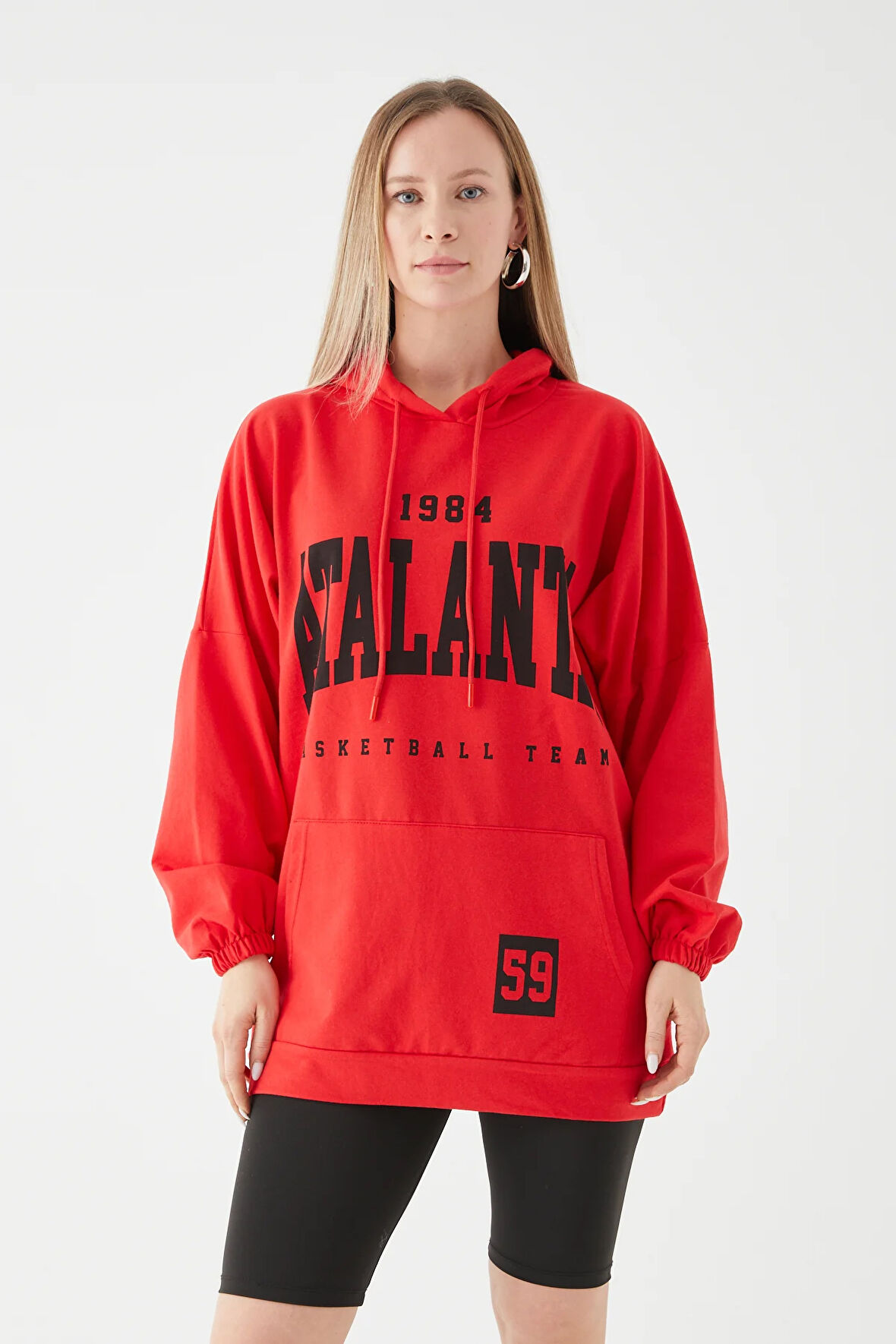 Go Veform Kadın Oversize Kapüşonlu Sweatshirt Kırmızı ZN5035