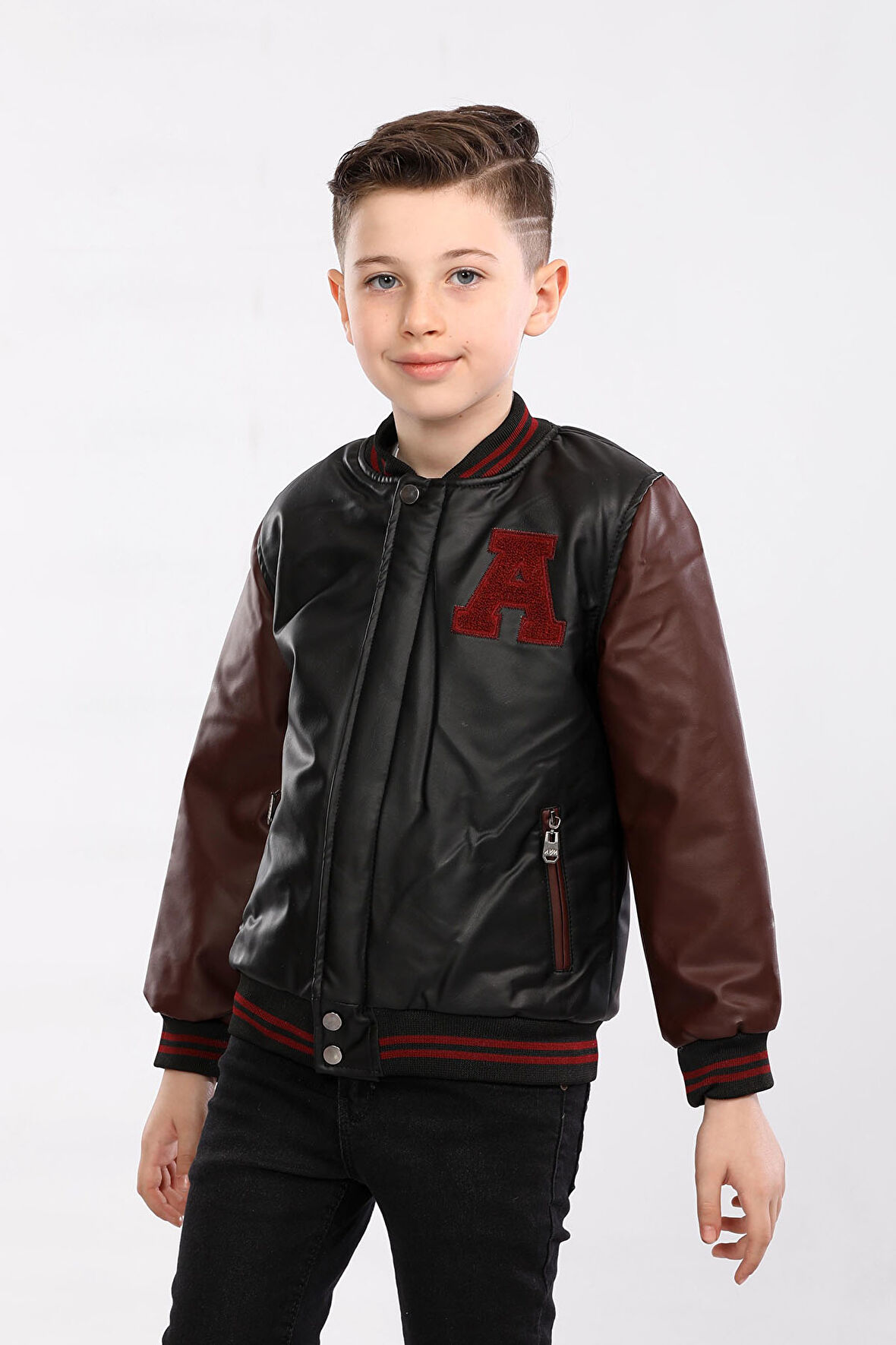 Erkek Çocuk A Takımı Suni Deri Mont Bordo AVM112