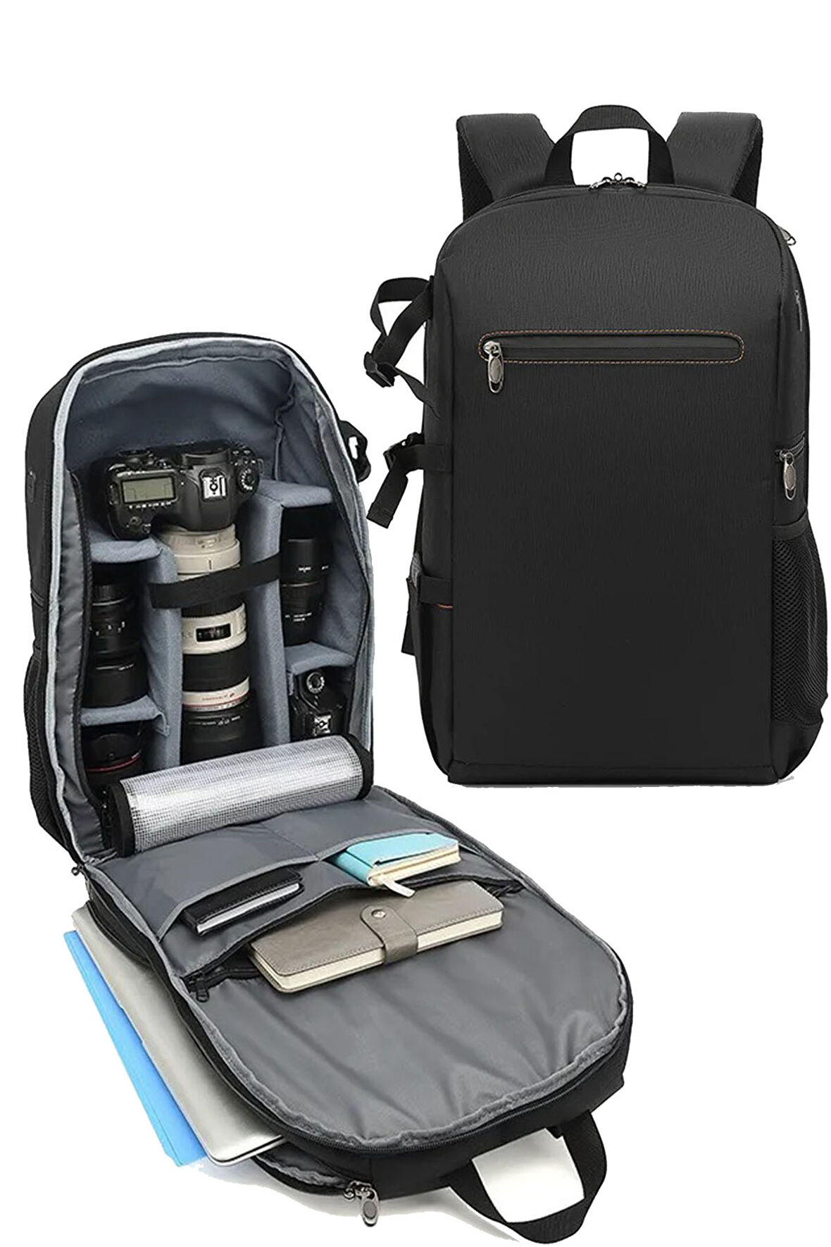DSLR Çok Bölmeli Fotoğraf Makinası ve Laptop Sırt Çantası Gri 5080-1