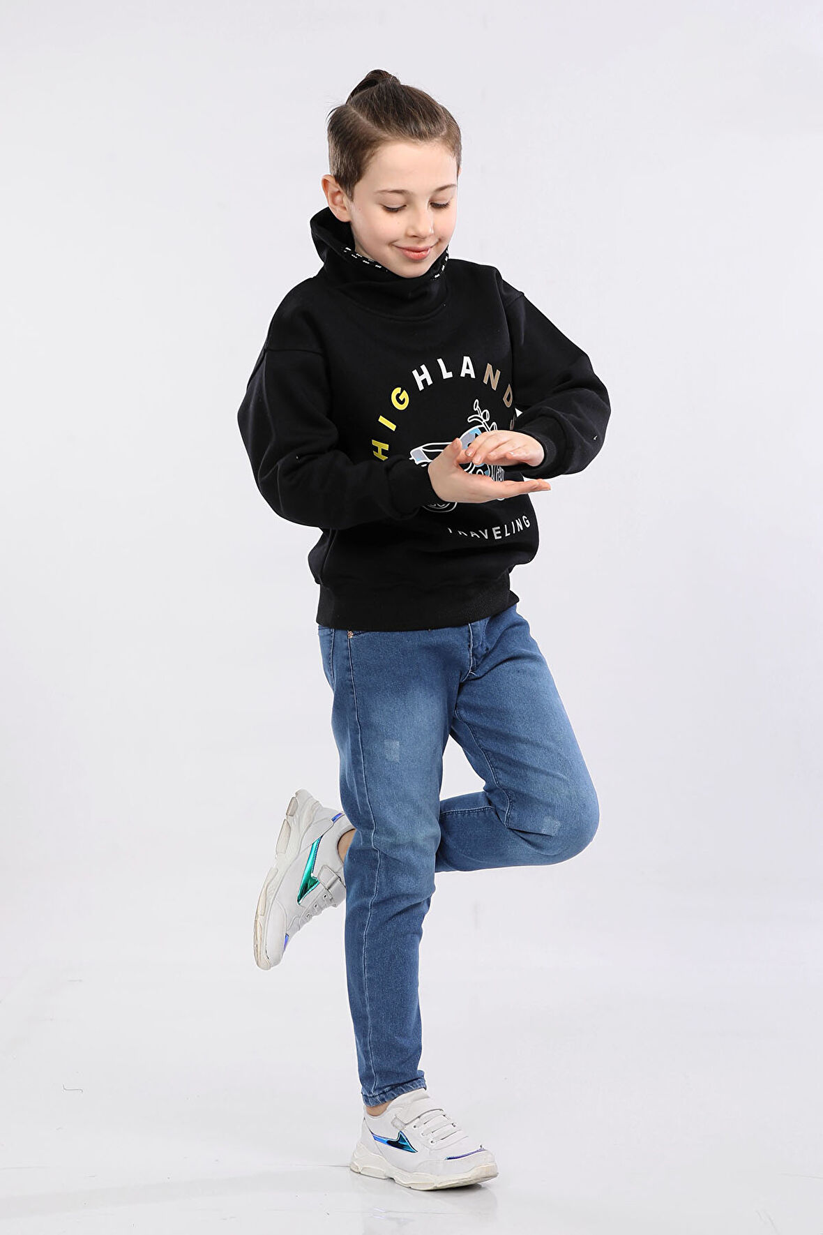 Degaje Yaka 3 İp Kışlık Erkek Çocuk Kalın Sweatshirt Lacivert MRN7022