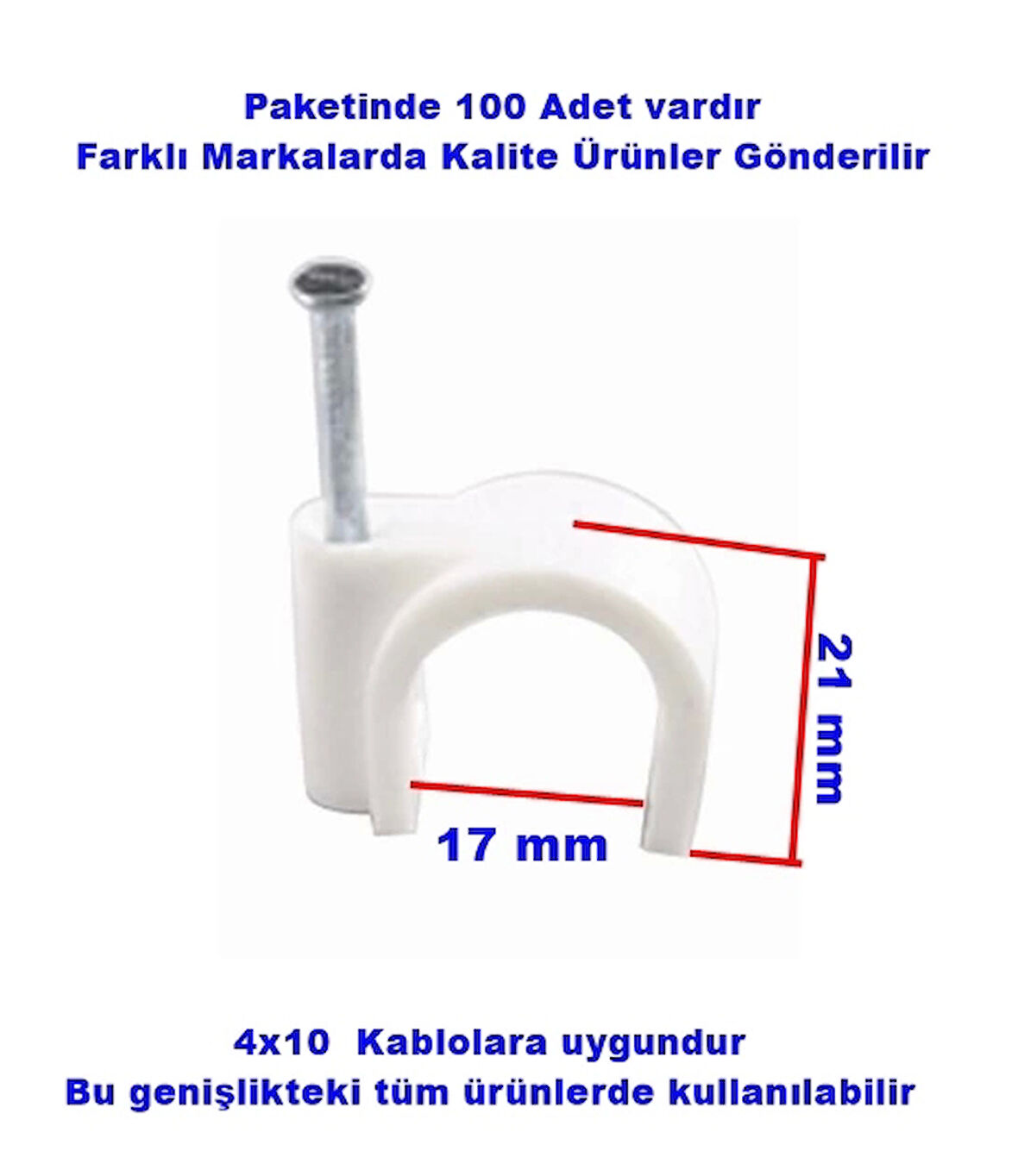 Beton Çivili Kablo Tutturma Kroşe NO:7 (100 lü Pk.) Beyaz Plastik