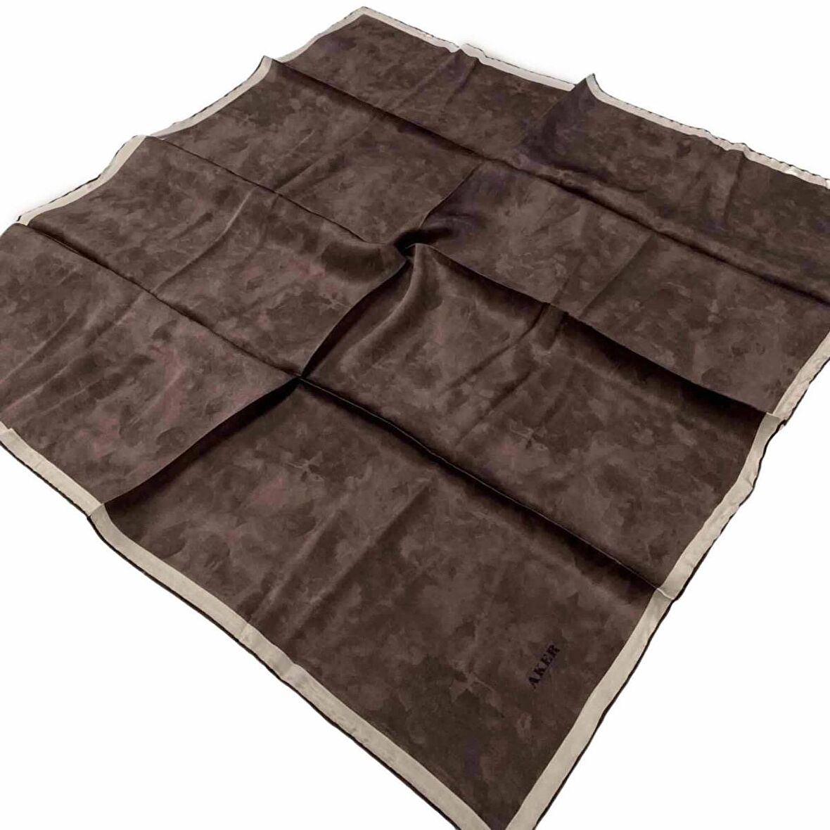 Aker Koyu Kahve Bulut Desen Saten İpek Eşarp 7208701-339