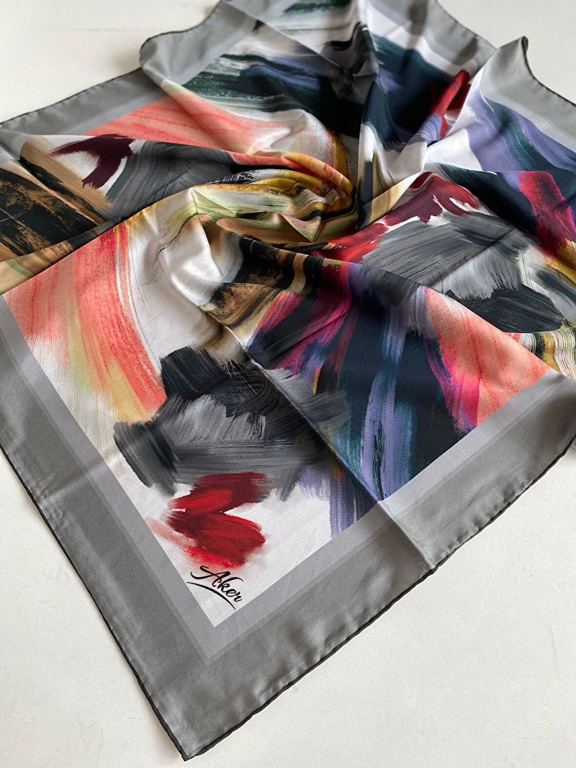Aker Polyester Eşarp 51807 Gri Karışık Desen