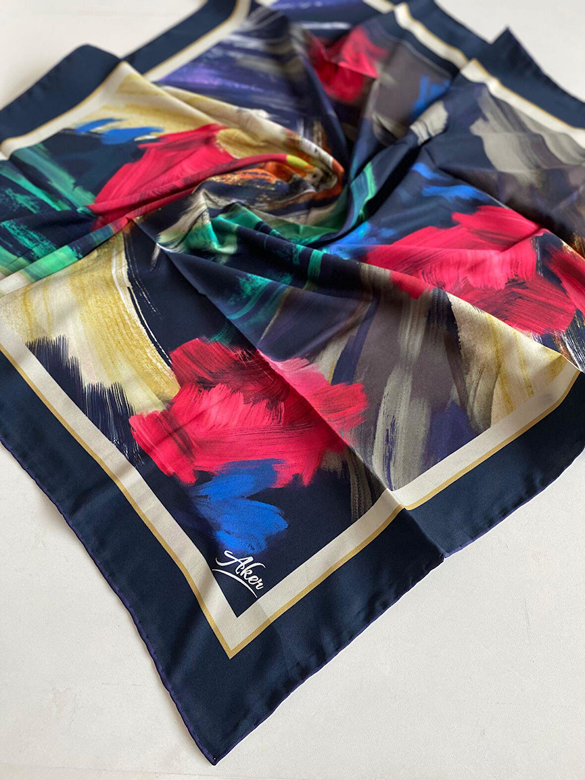 Aker Polyester Eşarp 51815 Lacivert Karışık Desen