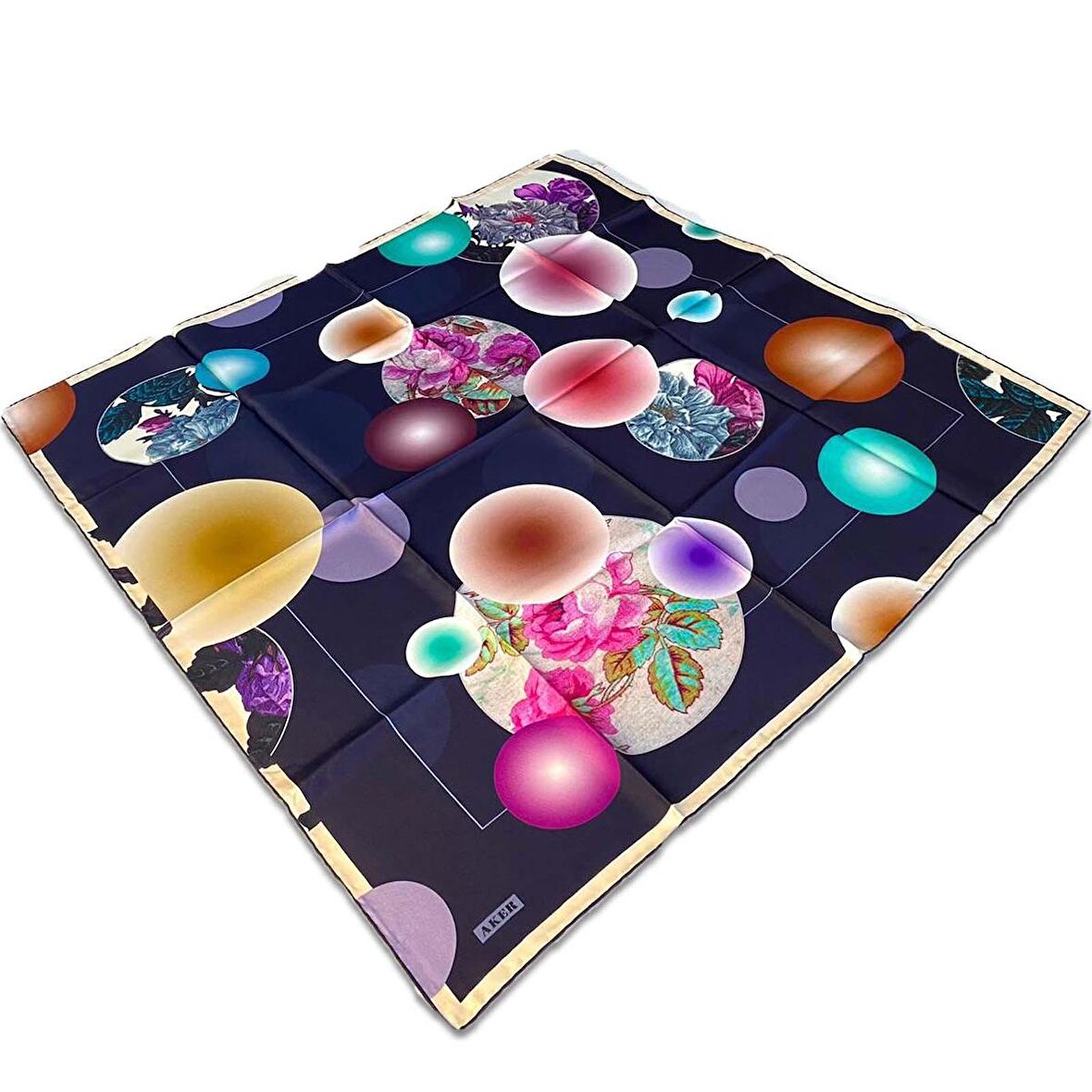 Aker Lacivert Karma Desen Tivil İpek Eşarp 8806713-921