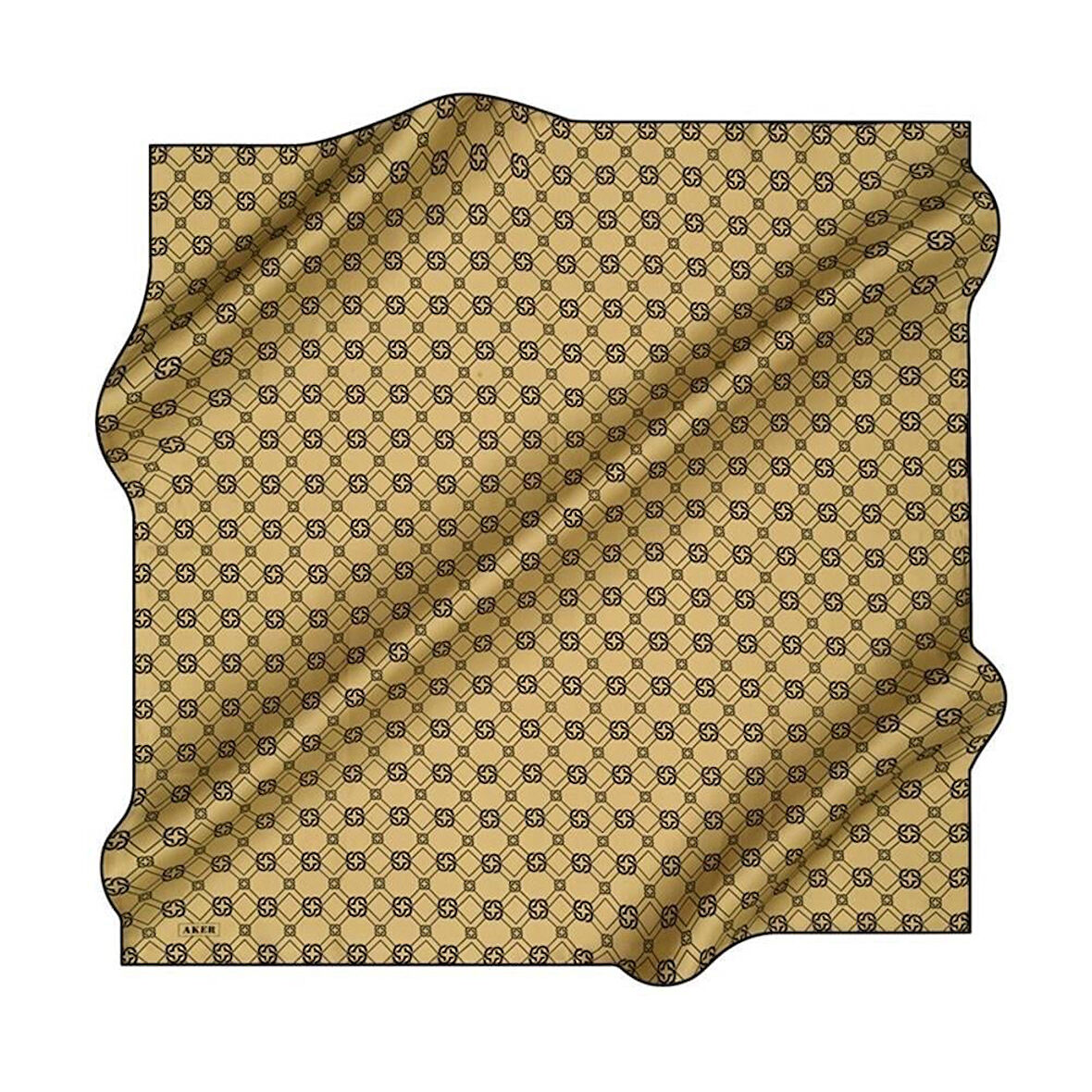 Aker Tivil İpek Eşarp 8686713-912 47443 Gold-Siyah Monogram Desen