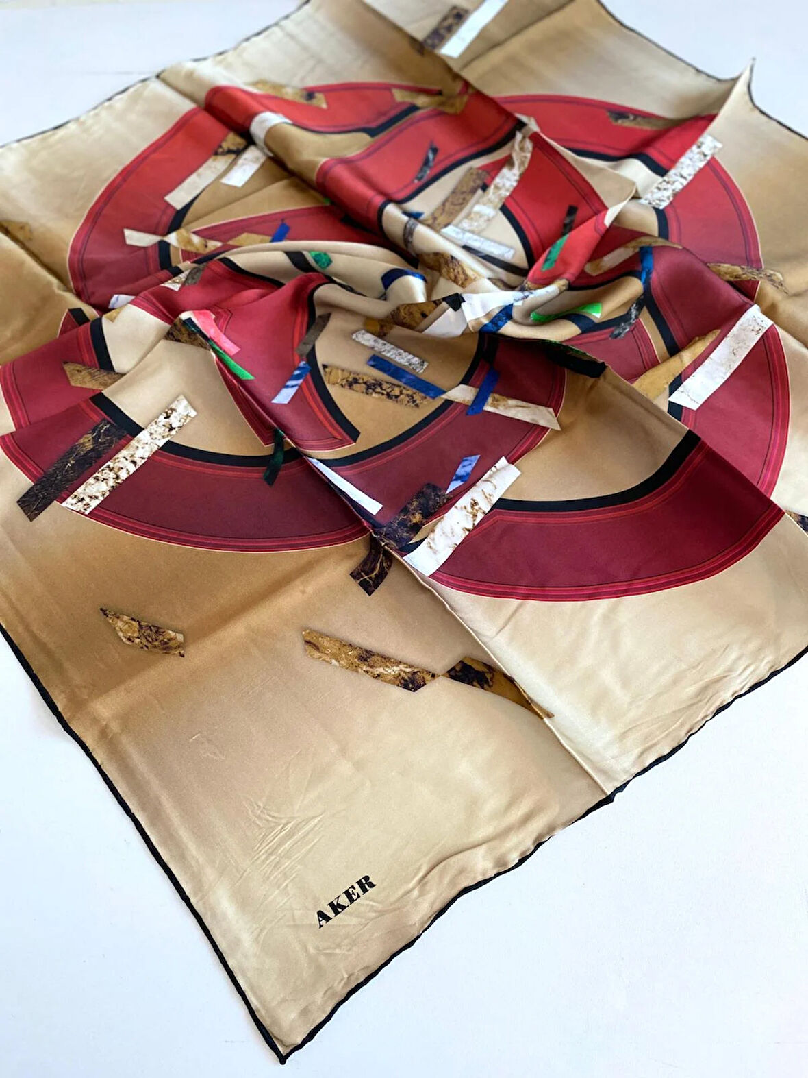 Aker Sura İpek Eşarp 8568701-313 47535 Hardal Sarı Karışık Desen