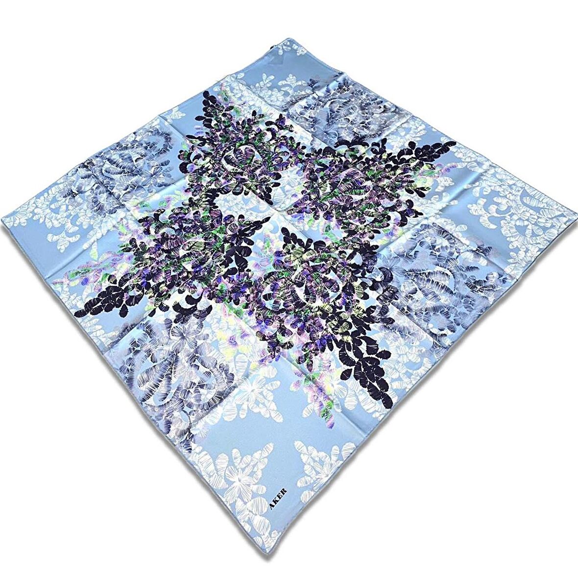 Aker Mavi Karma Desen Tivil İpek Eşarp 8749713-922