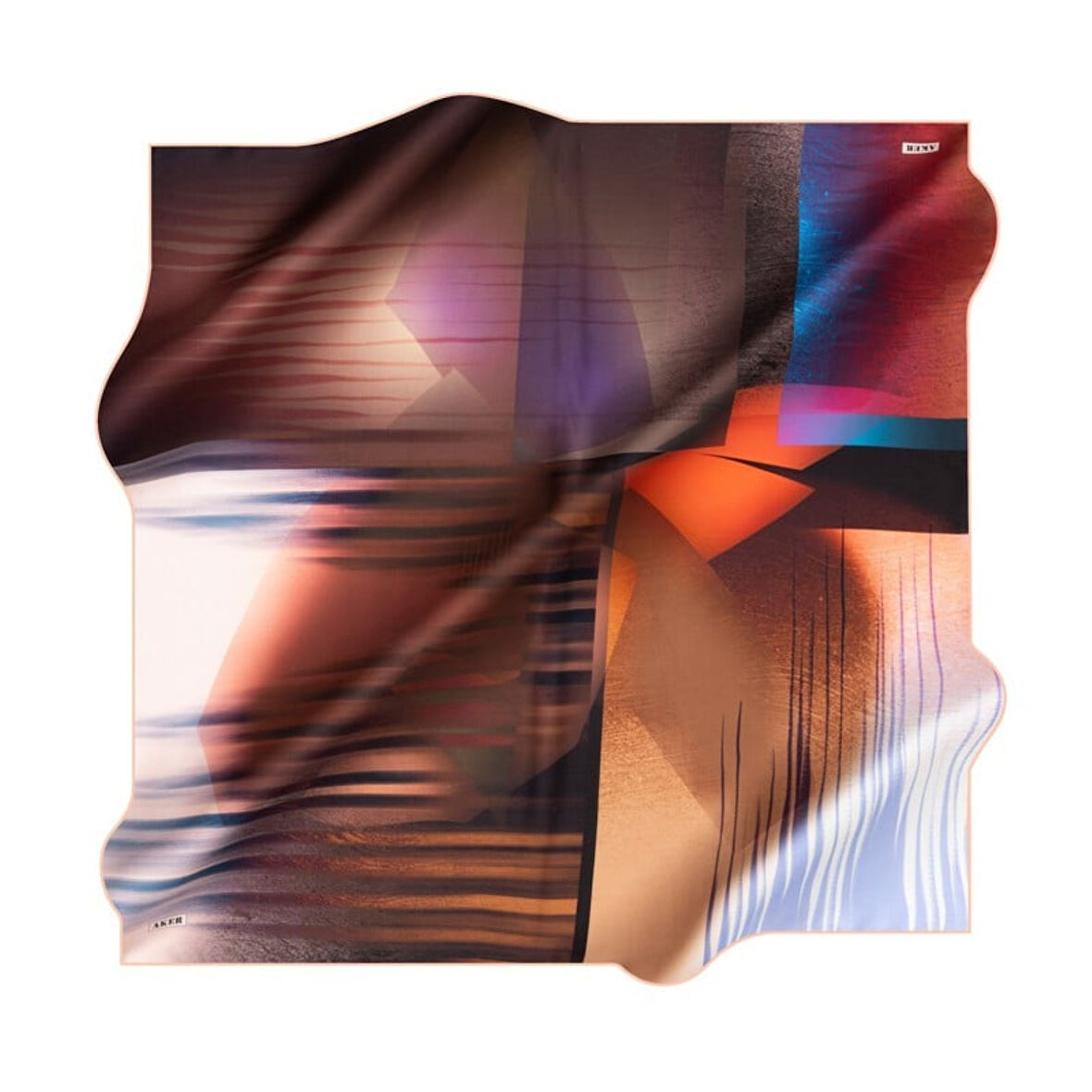 Geometrik Desenli İpek Krep Saten Eşarp - Sura - 8993701