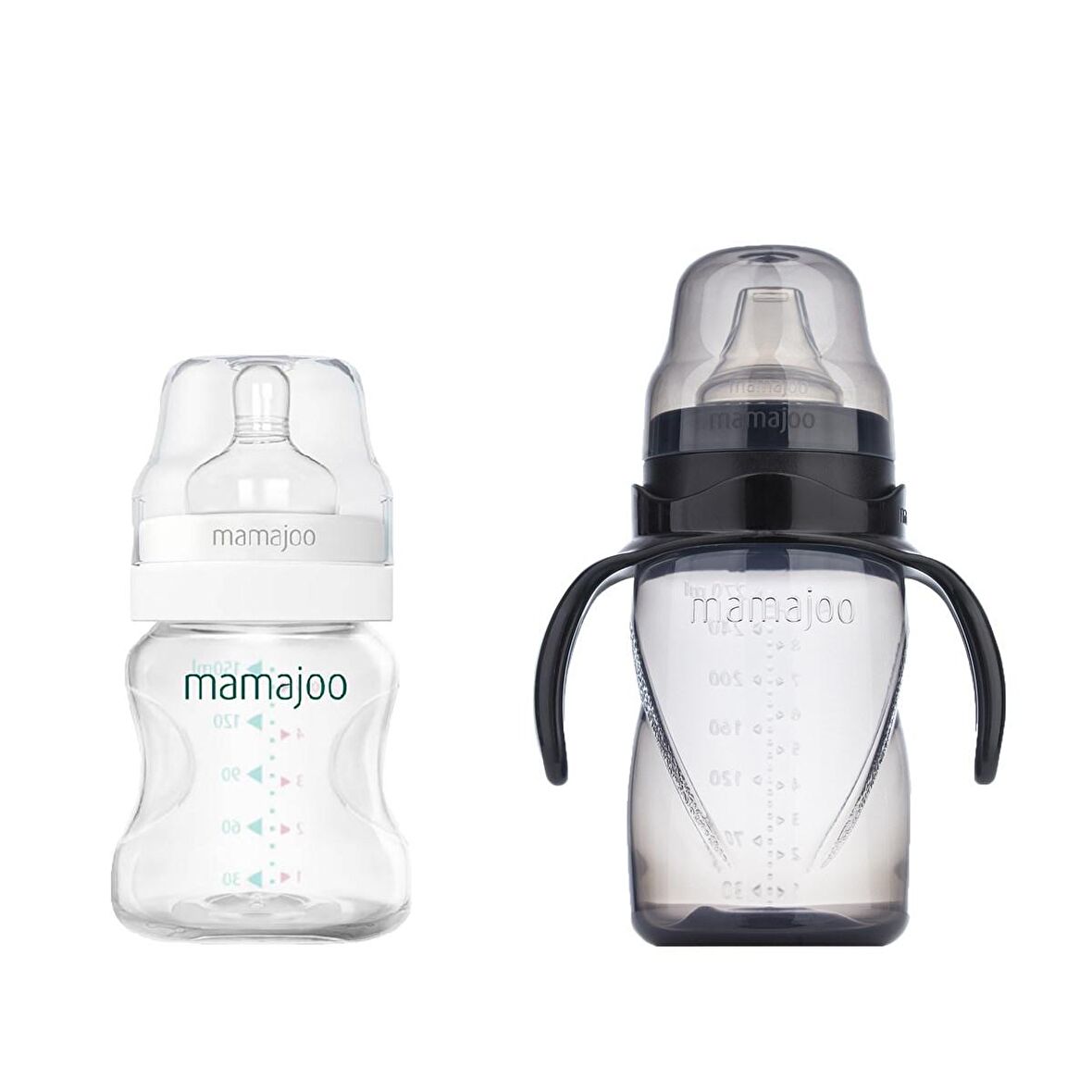 Mamajoo Silver Biberon 150 ml & Kulplu Eğitici Bardak 270 ml / Black