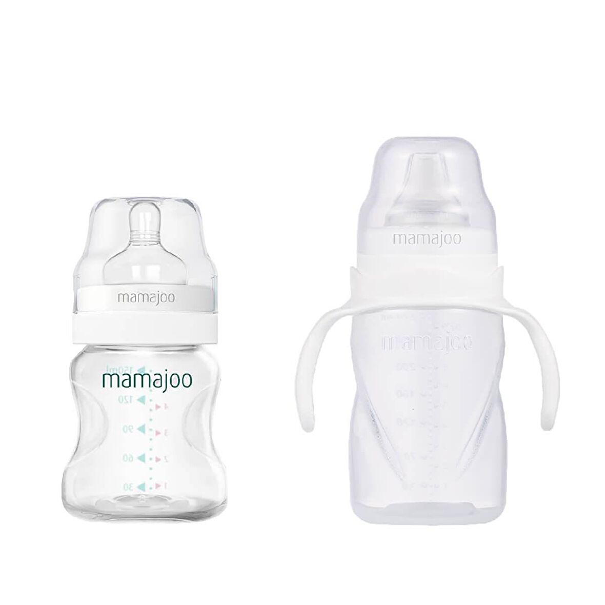 Mamajoo Silver Biberon 150 ml & Kulplu Eğitici Bardak 270 ml / Beyaz