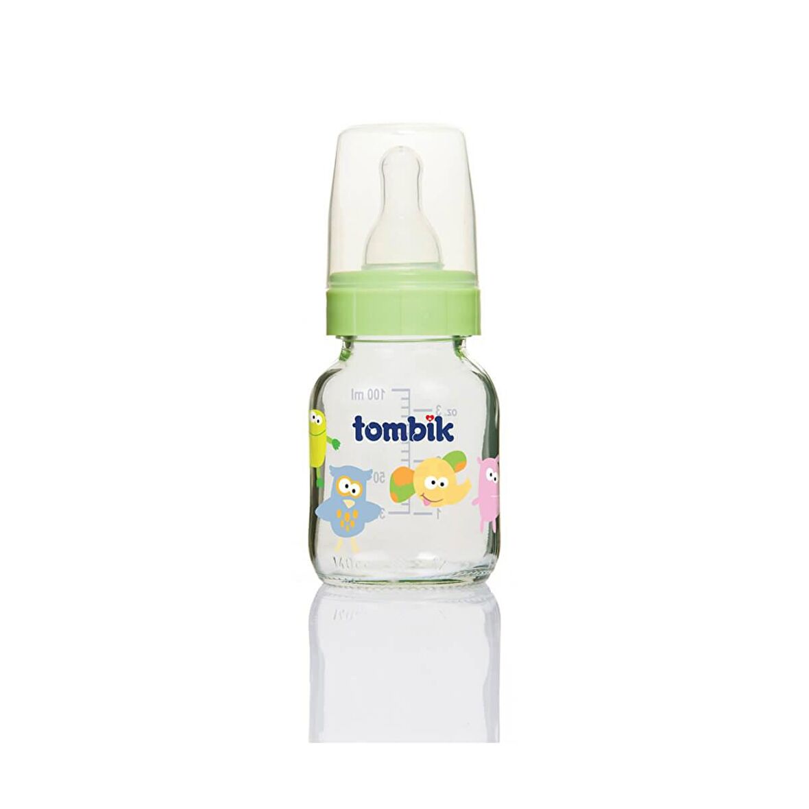 Tombik Şaşkın Hayvancıklar Serisi Cam Biberon 100 ml / Yeşil