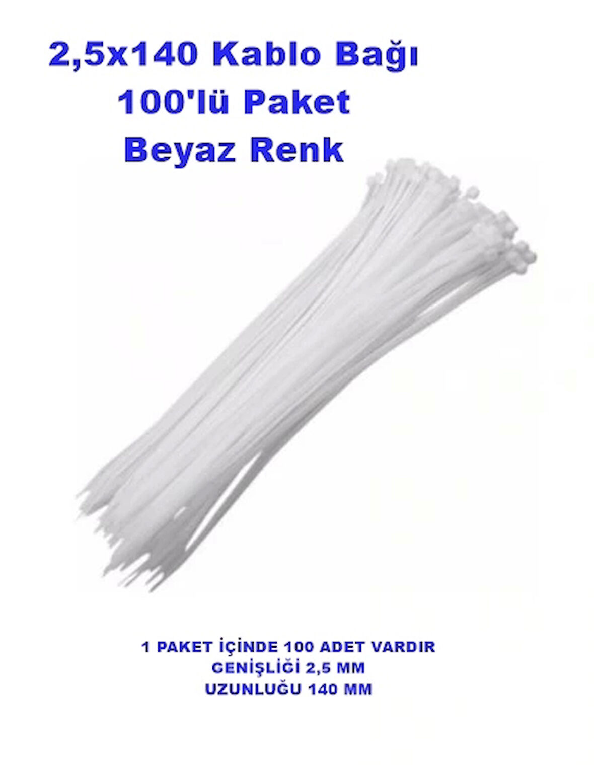 PEMSAN KABLO BAĞI 2,5X140 BEYAZ (100 ADET)