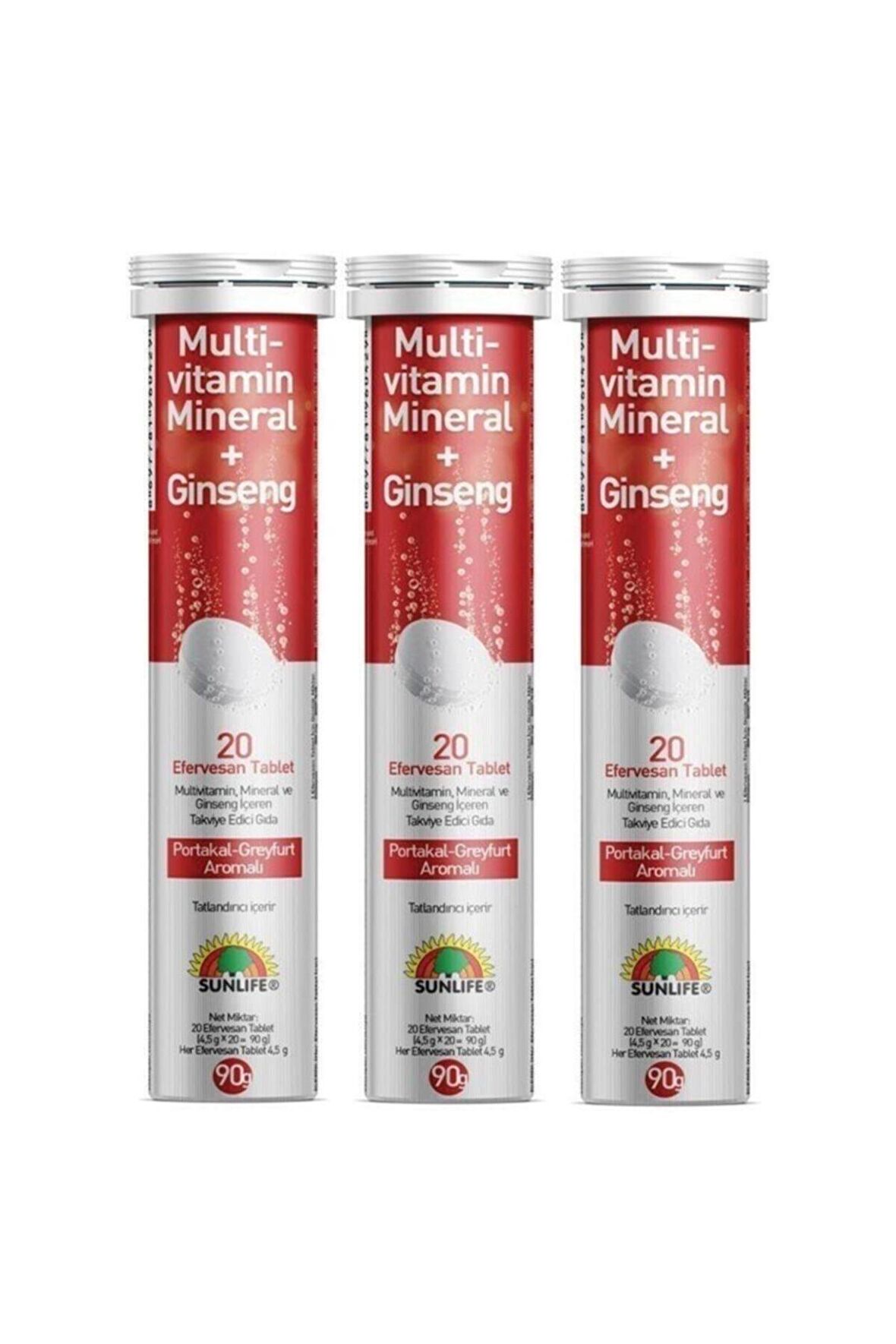 Sunlife Multivitamin Mineral Ginseng 20 Efervesan Tablet Portakal Greyfurt Aromalı x 3 Adet