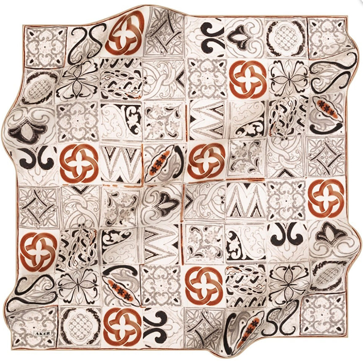 Aker Sura Saf İpek Eşarp  8175701 - 361 Beyaz Batik Desen