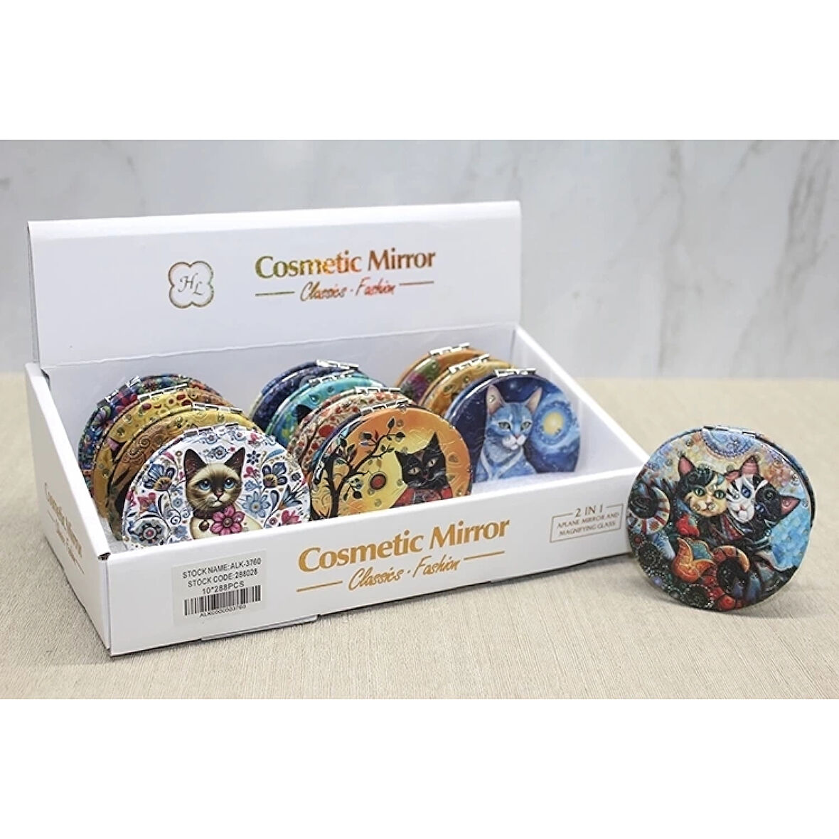 Kedi Taşlı El Aynası Yuvarlak İnce Alk3760