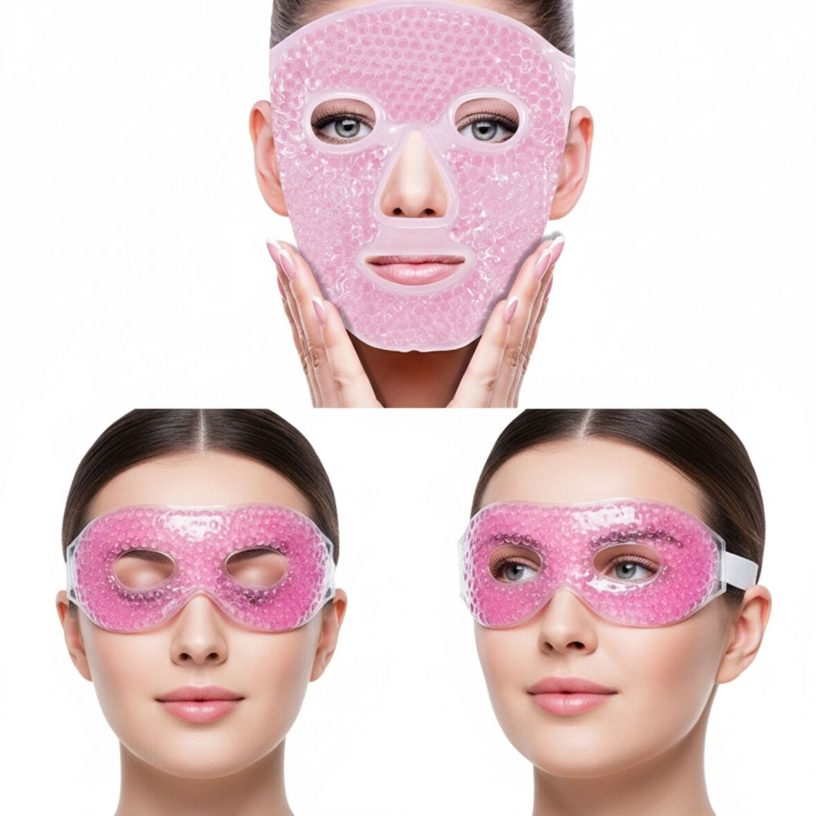 Terapi Jel Boncuklu Yüz Ve Göz Maskesi Seti Pembe Sıcak Ve Soğuk Kullanım