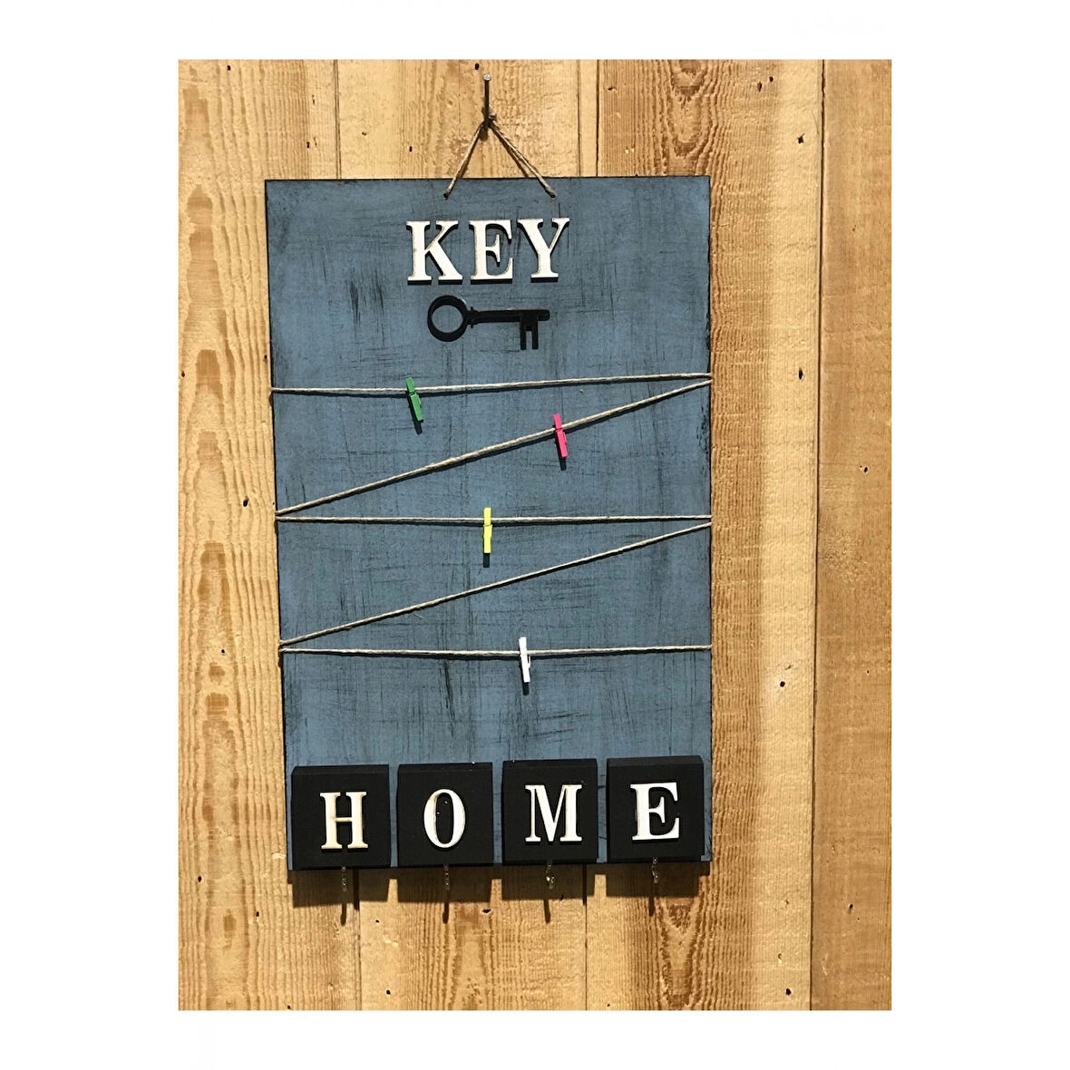 Dekoratif Home Keys Ahşap Resimlik Ve Notluk (saks Mavisi)