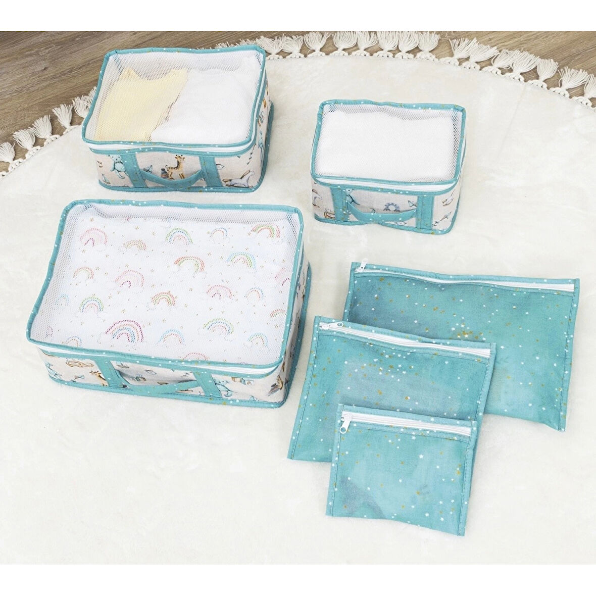 Baby 6'lı Desenli Fileli Bavul Valiz İçi Düzenleyici Çok Amaçlı Organizer (yeşil)