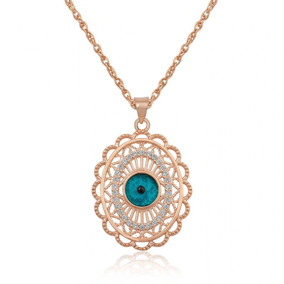 ​925 Ayar Gümüş Rose Oval Nazar Kolye T4102 (599599)