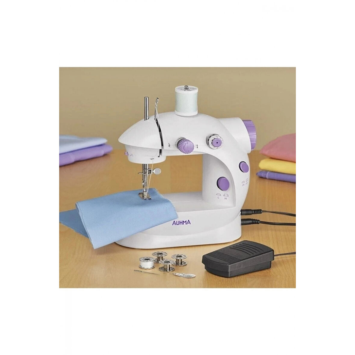 Işıklı Pedallı Dikiş Makinesi Mini Asw1 Beyaz Nakış