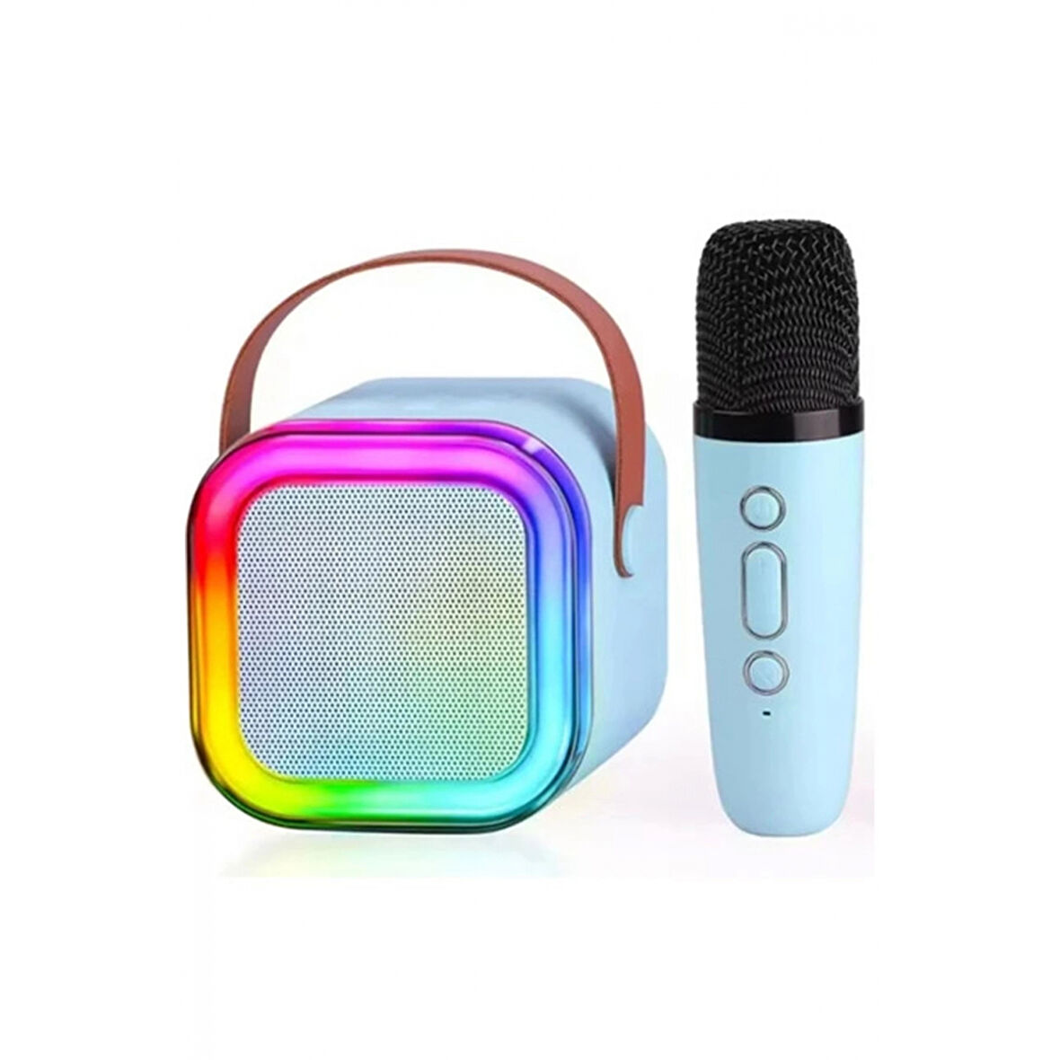 Karaoke Kablosuz Hoparlör Mikrofonlu Rgb Işıklı Bluetooth Speaker Tf Kart/usb Mavi