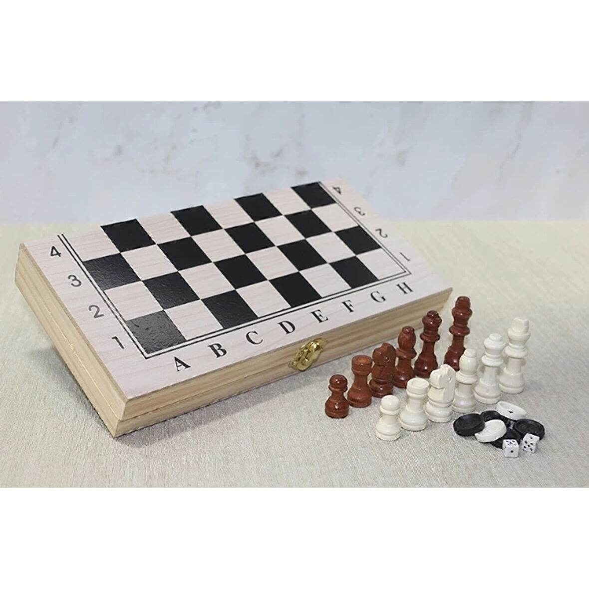 Ahşap Kutulu Satranç Ve Tavla Seti Alk4021