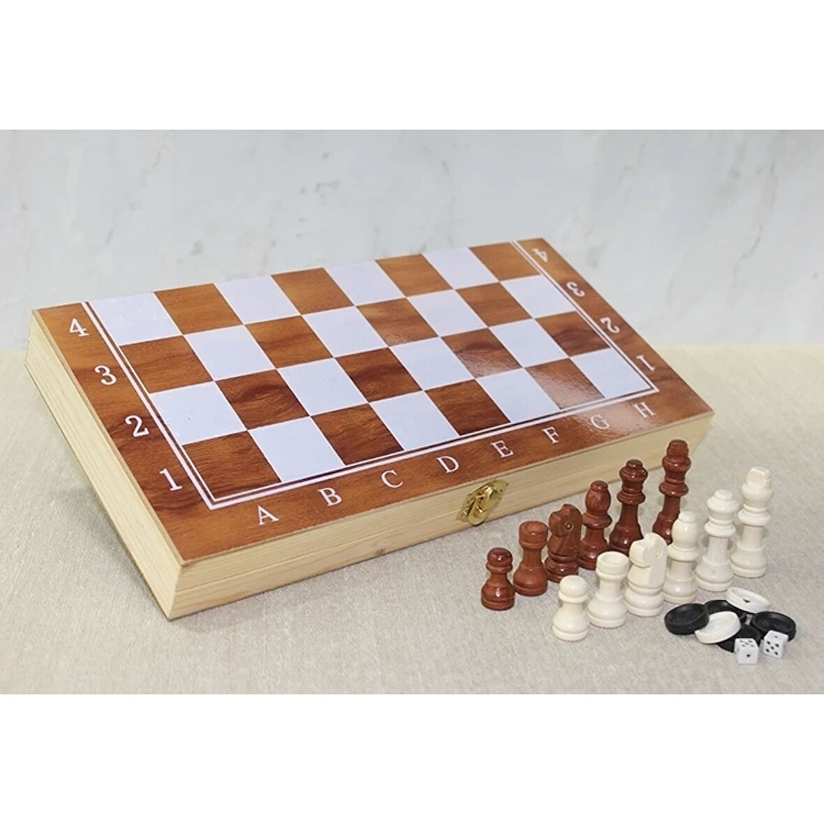Ahşap Kutulu Satranç Ve Tavla Seti Alk4023