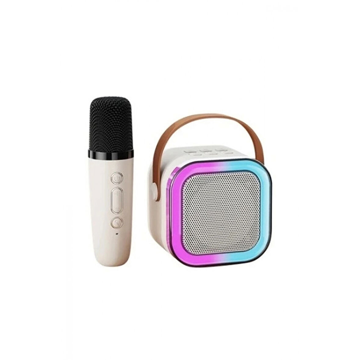 Karaoke Kablosuz Hoparlör Mikrofonlu Rgb Işıklı Bluetooth Speaker Tf Kart/usb Beyaz