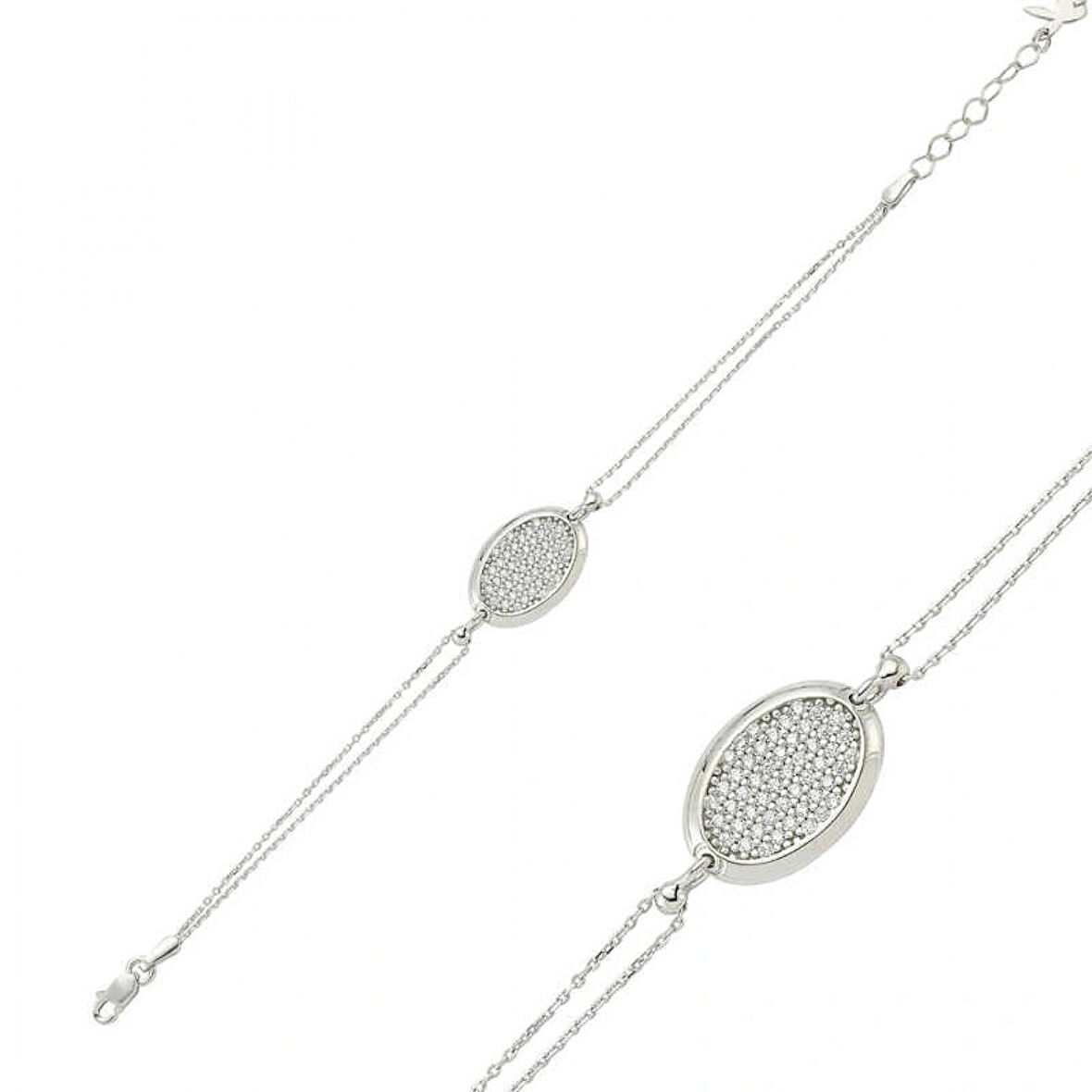 925 Ayar Gümüş Oval Beyaz Taşlı Bileklik BR0460299 (599599)