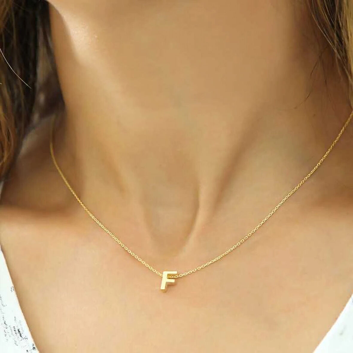 925 Ayar Gümüş Gold 3 Boyutlu F Harf Kadın Gümüş Kolye T5903 (599599)
