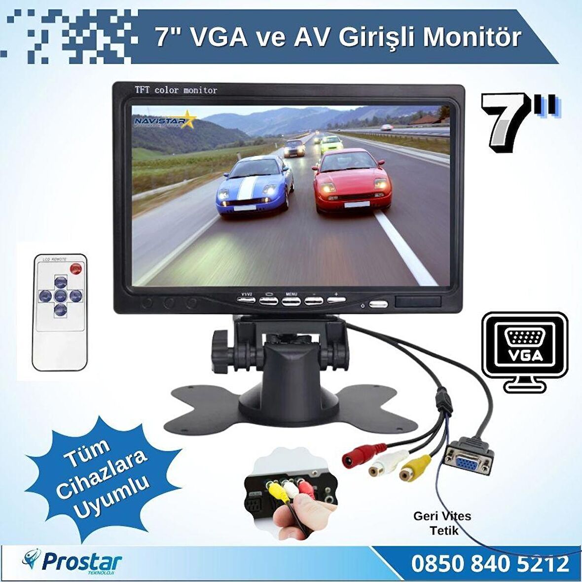 7" Vga Ve Av Girişli Araç Monitörü 