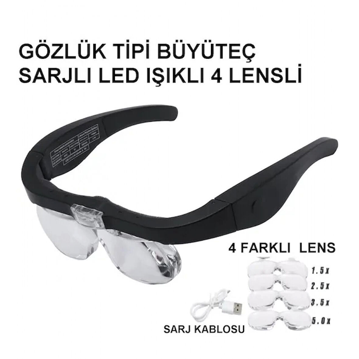 - Şarjlı Gözlük Büyüteç  4 Farklı Lens -11537dc