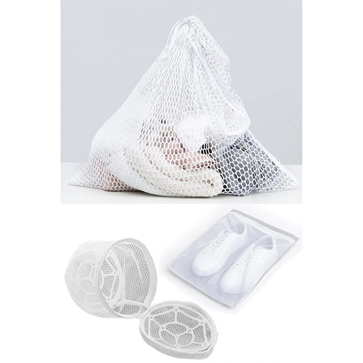 3lü Yıkama File Seti - Ayakkabı Filesi-Plastik Aparatlı Sütyen Yıkama- Çamaşır Yıkama Filesi (599599)