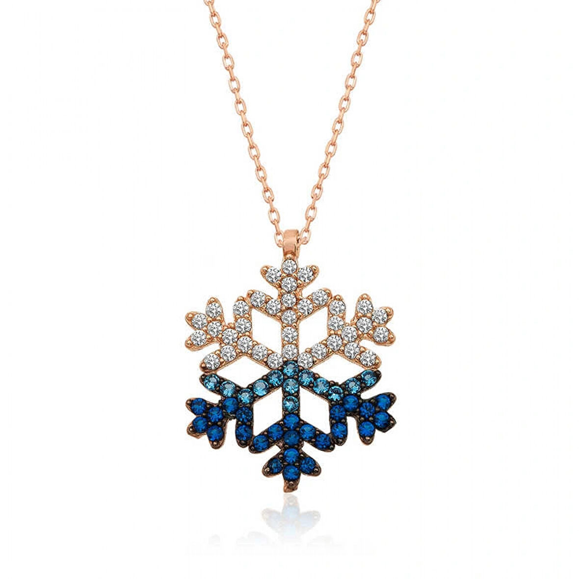 925 Ayar Gümüş Mavi Taşlı Kar Tanesi Kadın Gümüş Kolye T5152 (599599)