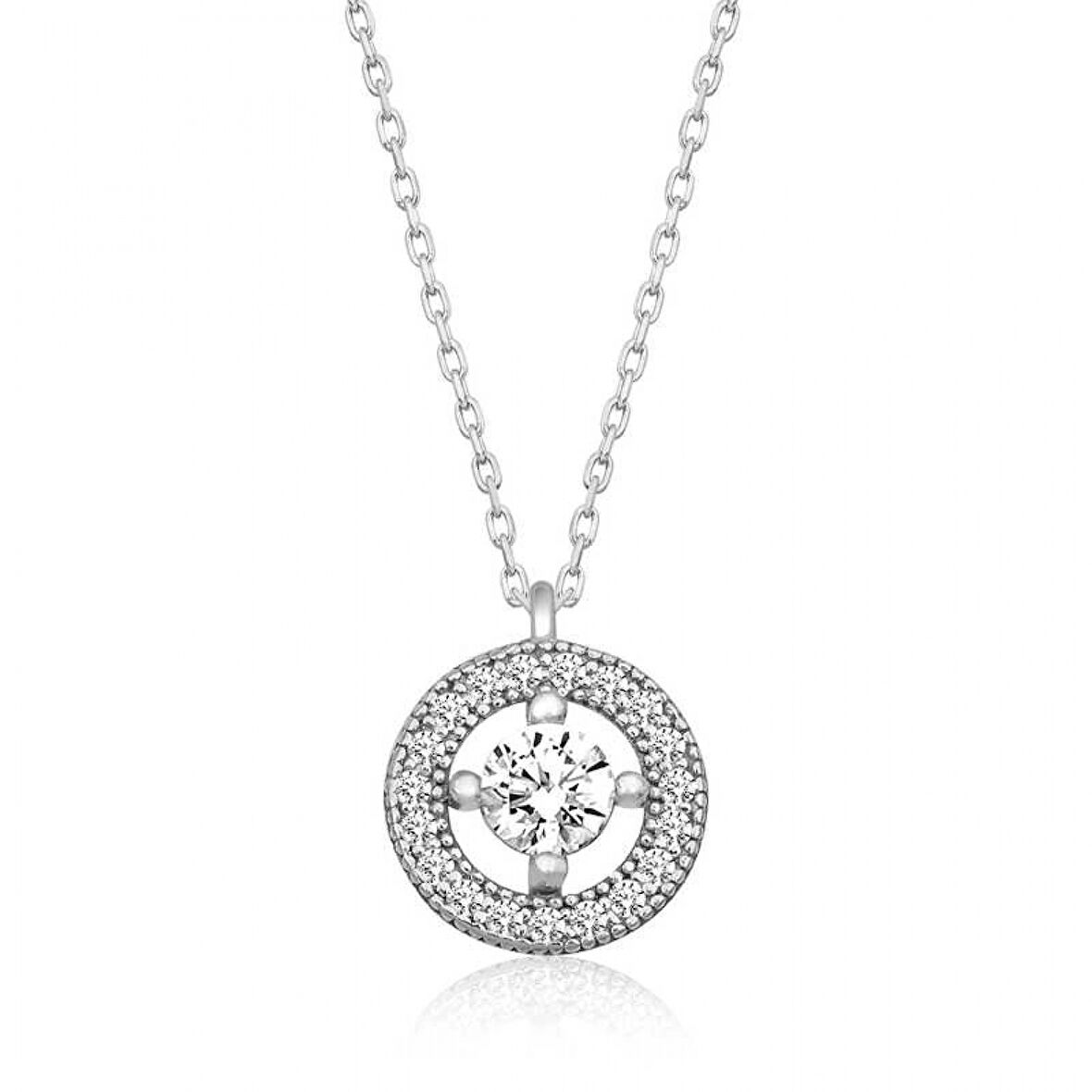 925 Ayar Gümüş Minimal Yuvarlak Tektaş Kadın Gümüş Kolye T6502 (599599)