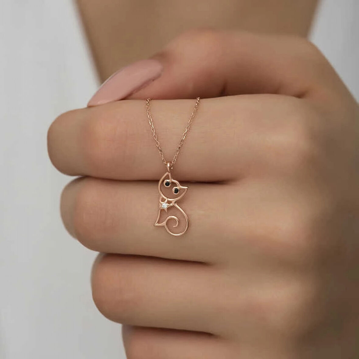 925 Ayar Gümüş Rose Kedi Kadın Gümüş Kolye T7076 (599599)