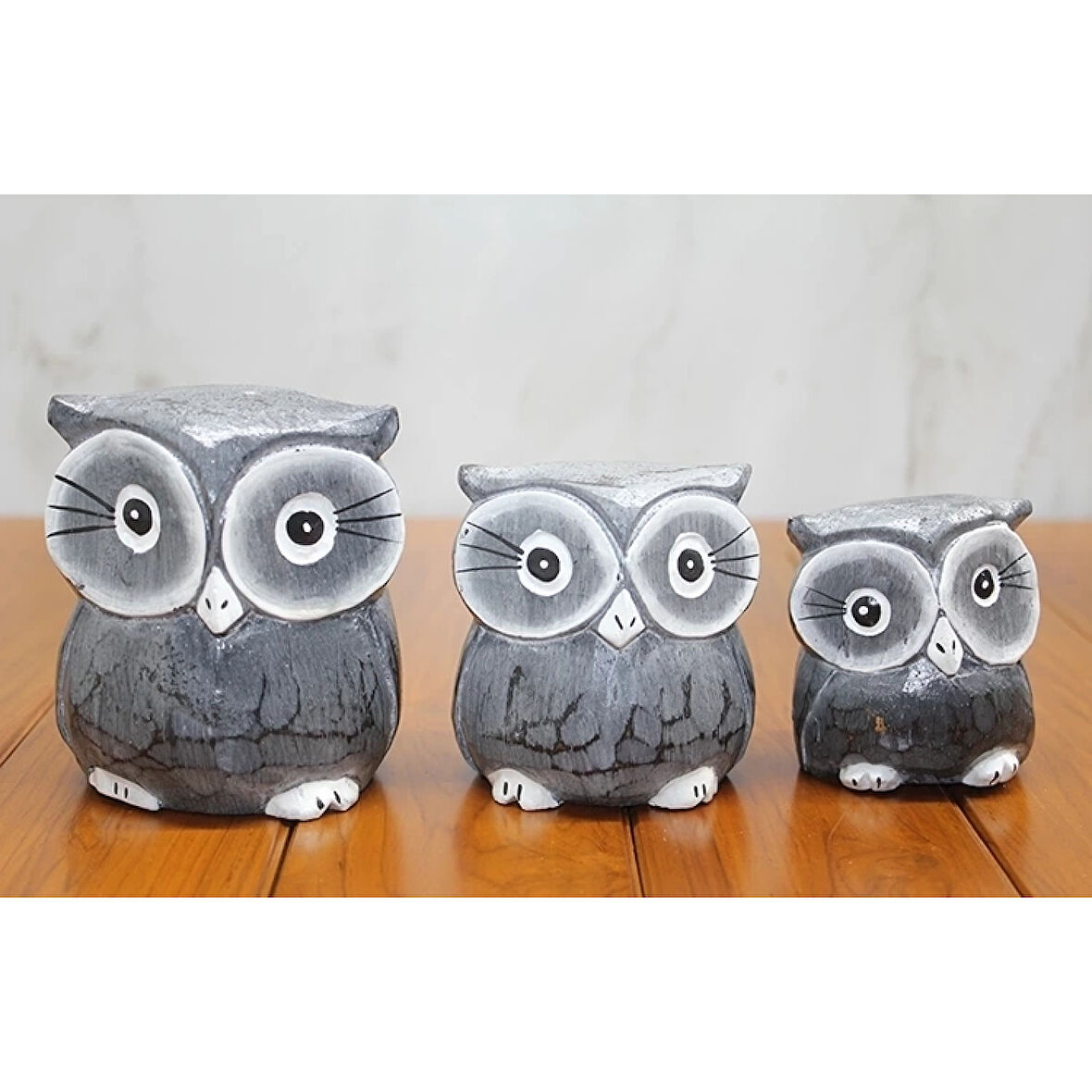 Ahşap 3'lü Baykuş Seti Polos:2