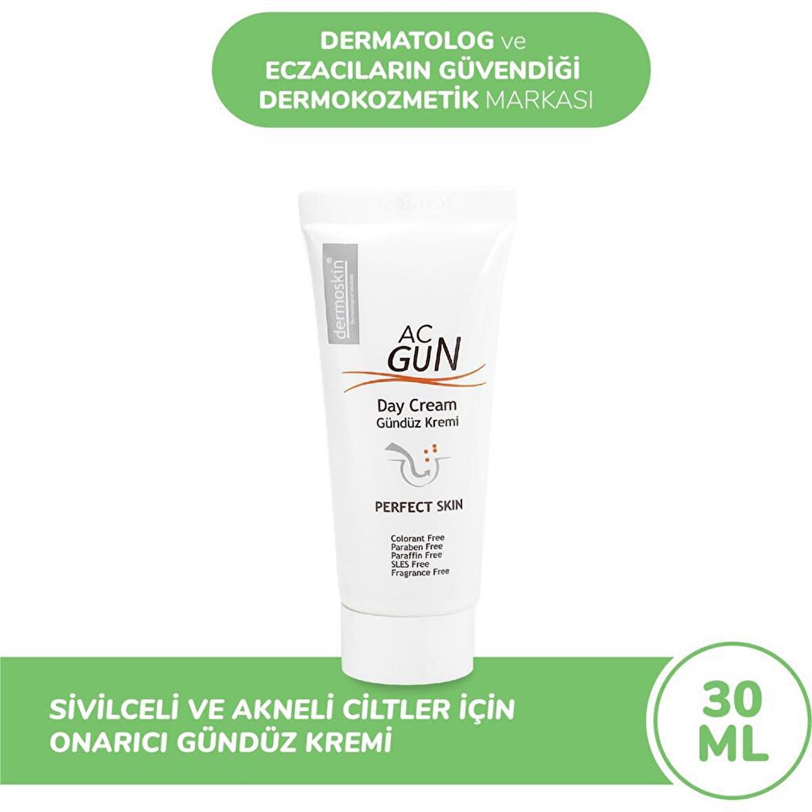 Dermoskin Yağlı Ciltler İçin Sıkılaştırıcı Parabensiz Gündüz Akne Kremi  30 ml 