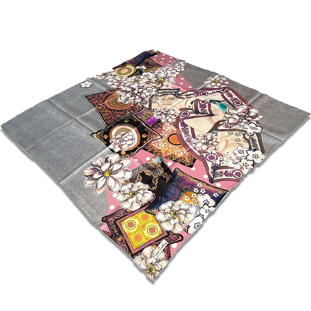 Pierre Cardin Gri Pembe Karma Desen Tivil İpek Eşarp 4210701-311