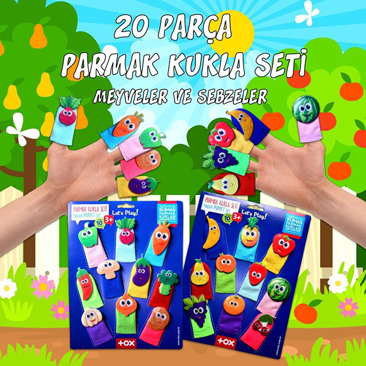 2 Set - 20 Parça Tox Meyveler ve Sebzeler Parmak Kukla T104 T105