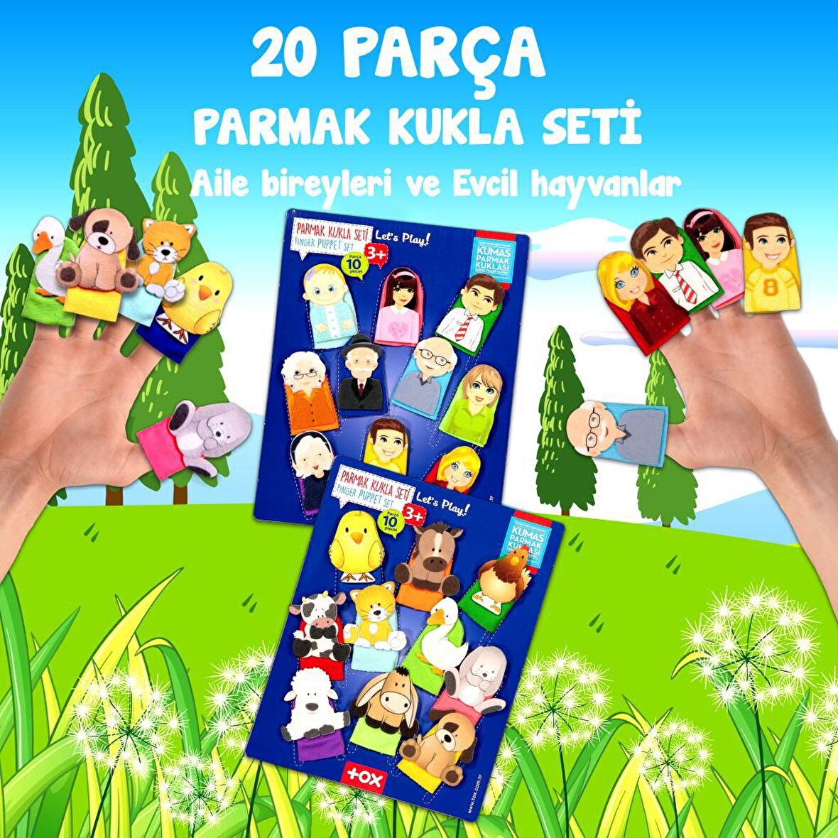 2 Set - 20 Parça Tox Evcil Hayvanlar ve Aile Bireyleri Parmak Kukla T77-1 T75-1