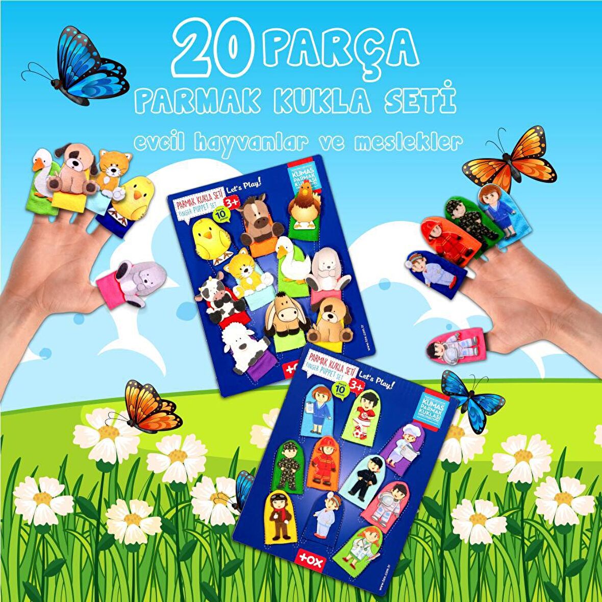 2 Set - 20 Parça Tox Evcil Hayvanlar ve Meslekler Parmak Kukla T77-1 T76-1