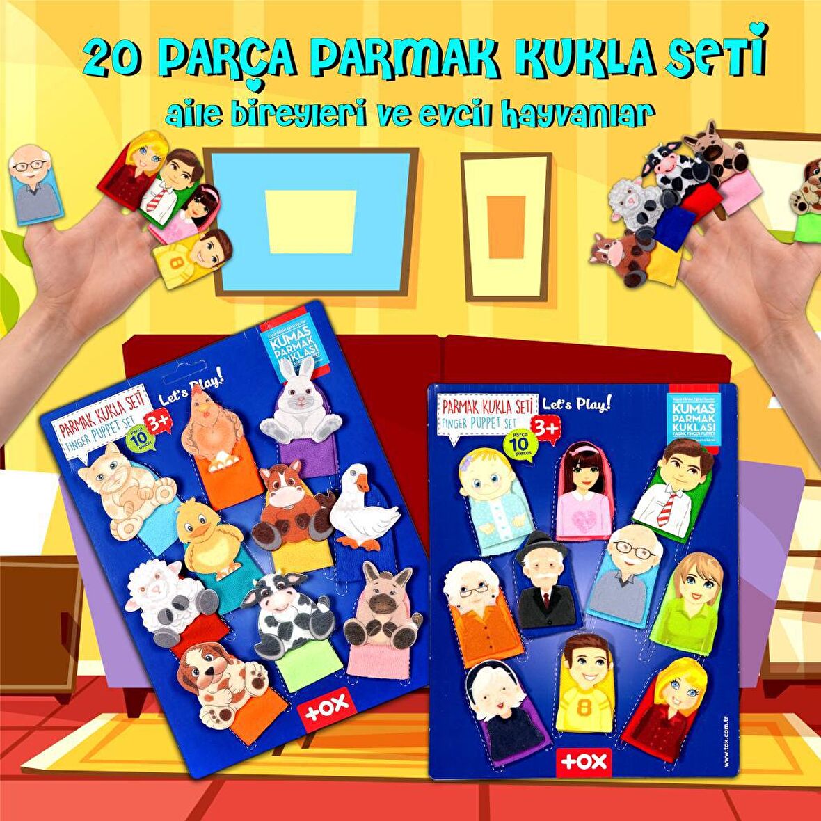 2 Set - 20 Parça Tox Evcil Hayvanlar ve Aile Bireyleri Parmak Kukla T77-2 T75-1