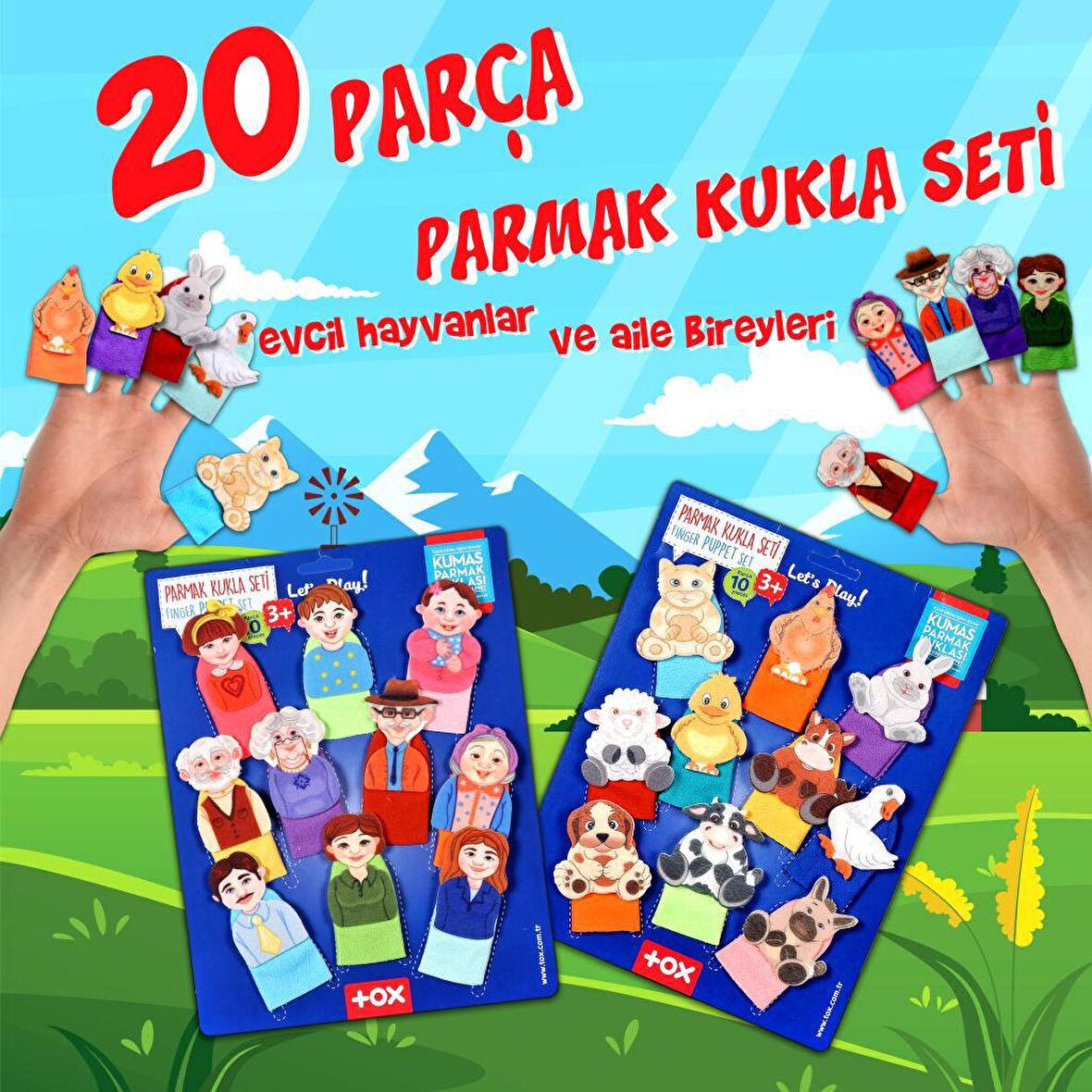 2 Set - 20 Parça Tox Evcil Hayvanlar ve Aile Bireyleri Parmak Kukla T77-2 T75-2